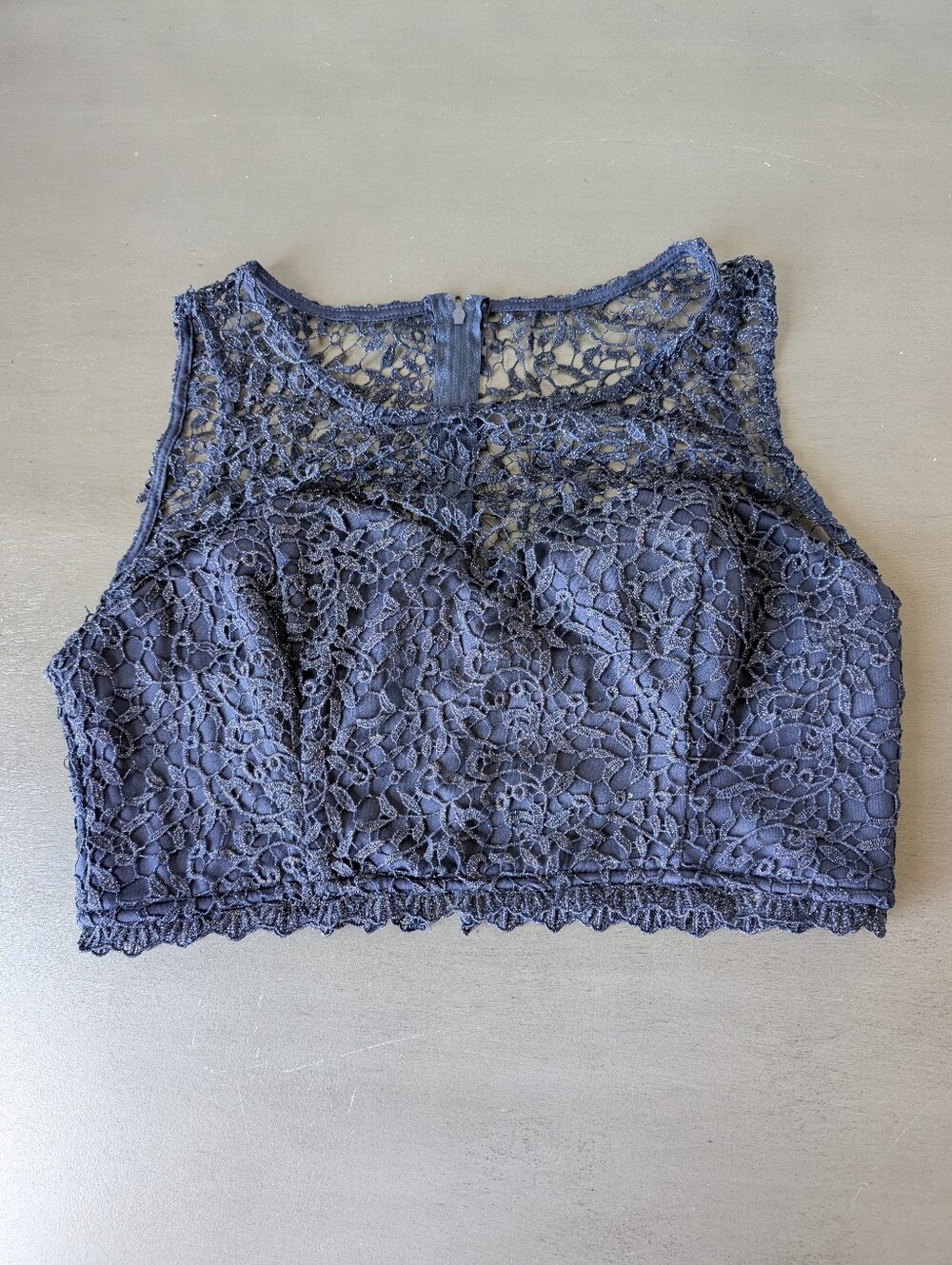 Sequin Hearts Navy Lace Crop Tank Top Size 16 Party Whimsigoth Rave Metallic